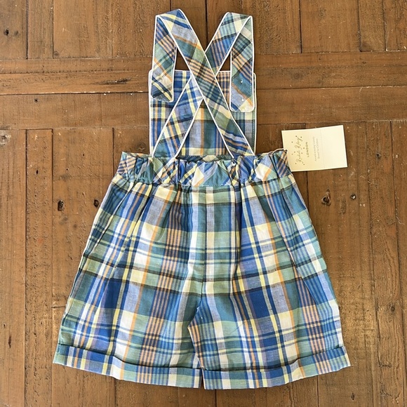 Rachel Riley blue plaid cotton short overalls dungarees shortalls nwt - Picture 3 of 6